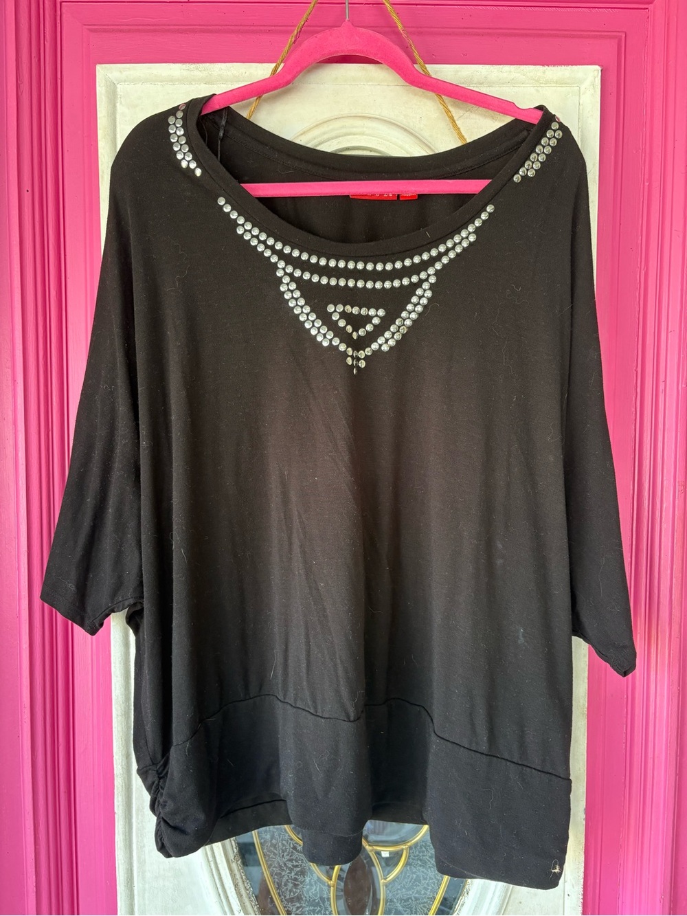 Elle Black Scoop Neck Studded Women's Sweatshirt